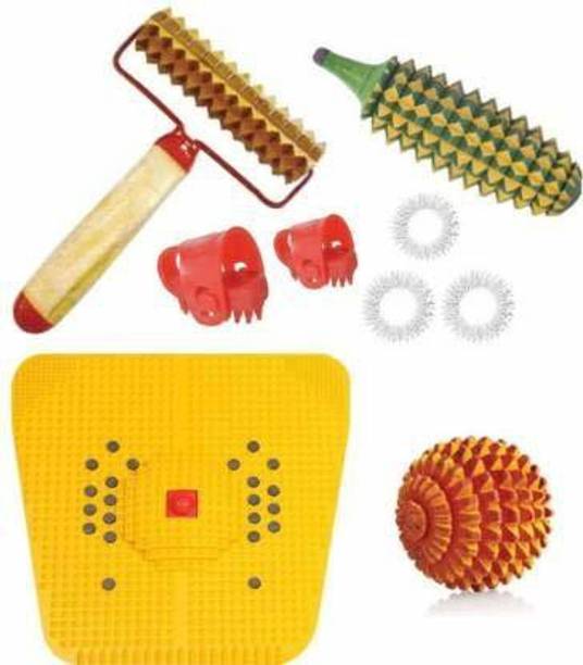 Acs 9065 ACUPRESSURE YELLOW MAT IV 2000 HAND ROLLER KERALA ROLL ACU BALL SUJOK RING COMBO Massager