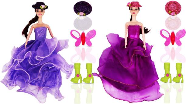 Aseenaa Cap Doll Combo Toy Set With Movable Joints & Ornaments For Girls Kid | Set Of 2