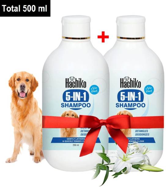 Hachiko Best quality ( Pack of 2 ) Dog Shampoo 5 IN 1 (Total 500 ml) Allergy Relief, Anti-dandruff, Anti-fungal, Conditioning Artificial Fragrance Free Dog Shampoo