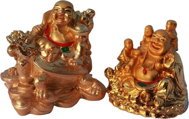 tanoshee Vastu Feng Shui Laughing Buddha for Money and Wealth and Good Luck Set (2 units) Decorative Showpiece  -  10 cm