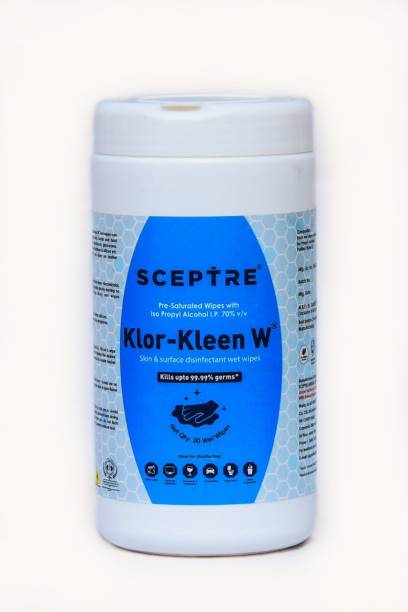SCEPTO SHIELD Klor Kleen W 1x100 Disinfectant Wipes Multi-Purpose Gentle Wet Hand Wipes