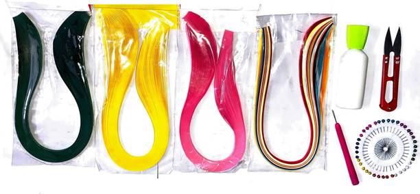 KHUSHA CREATIONS Quiling Strips With Quiling Needle , Moti Pins , Glue & Cutter