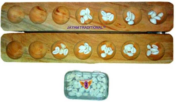 Jayam Traditional Wooden Box Pallankuzhi with shells and Box Educational Board Games