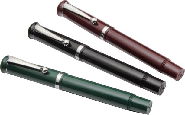 Ledos Set Of 3 Vsign Cute Pocket Size Fountain Pens Eyedropper System Chrome Trims Pen Gift Set