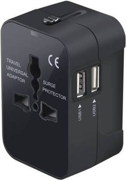 Akshita Universal Travel Adapter with Dual USB Charger Ports ( Black ) Worldwide Charger