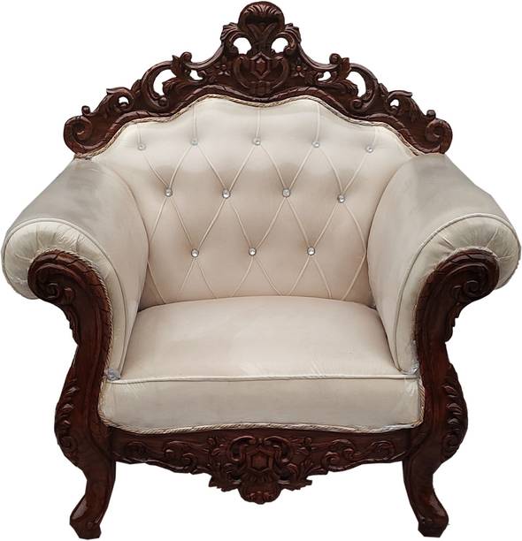 Wood Master Sre Solid Wood 1 Seater Sofa (Finish-Mahogany Finish, Pre-Assemble) Fabric 1 Seater  Sofa