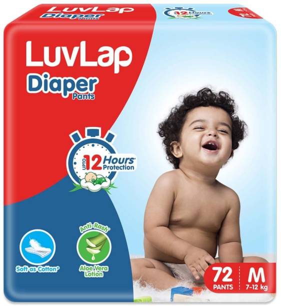 LuvLap MEDIUM Pack (72 PCS) BabyDiaper Pants with AloeVera Lotion for rash protection - M
