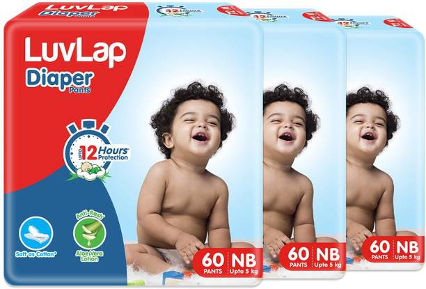 LuvLap NB Pack (180 PCS) BabyDiaper Pants with AloeVera Lotion for rash...