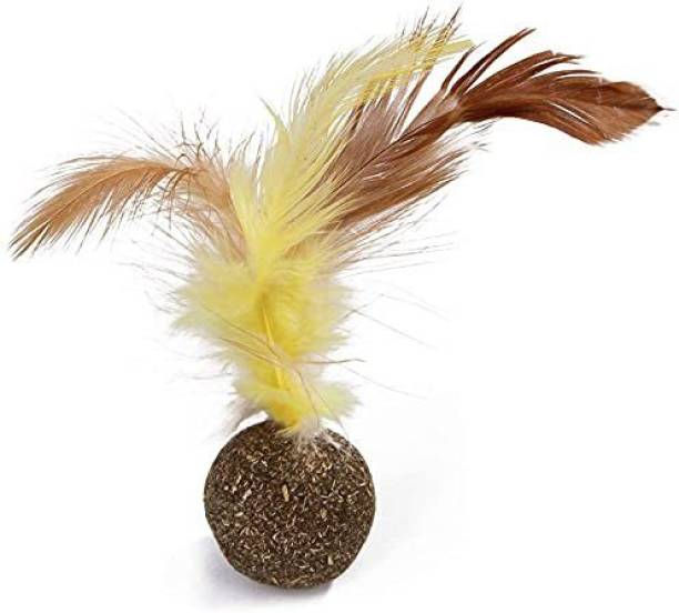 Pet Needs Funny Playing Catnip Cat Toy with Feather for Cats- Small (Ball Feather) Wooden Training Aid For Cat