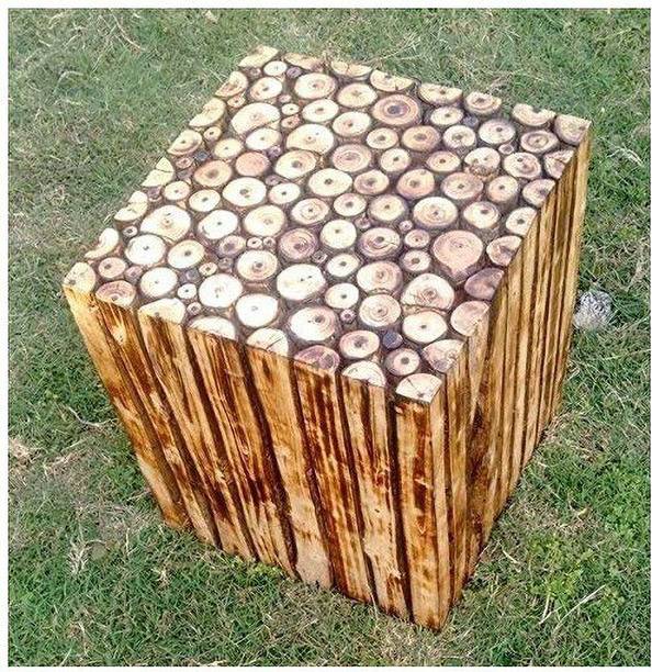Smarts collection Antique Style Wooden Handcrafted Square Shape Stool/Table Natural Solid Wood Side Table