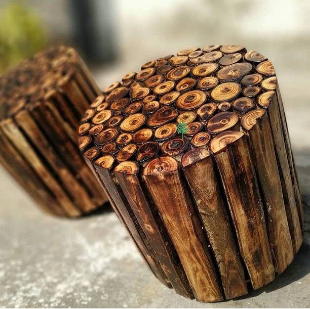 Smarts collection Antique Style Wooden Handcrafted Round Shape Stool/Table Natural Solid Wood Side Table