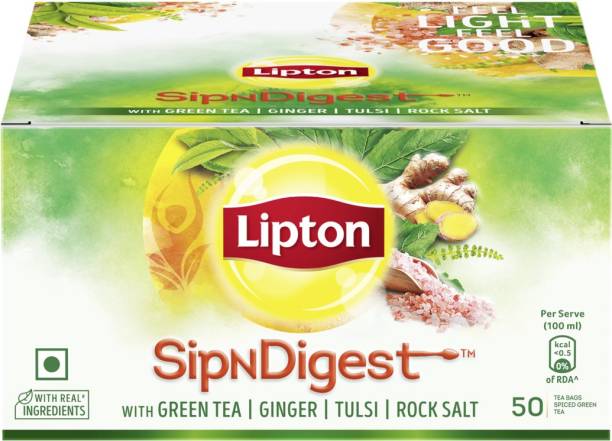 Lipton SipNDigest with Tulsi & Rock Salt Ginger Green Tea Bags Box