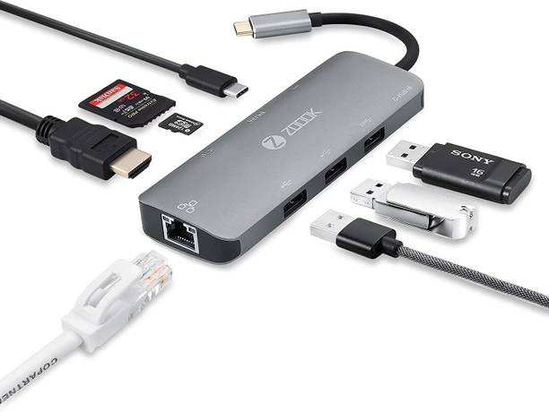 Zoook Type c hub/8 ports/ Lan port+3 x usb+HDMI+sd & Micro SD card+Type c/ High speed/ C-HUB I8 USB Hub