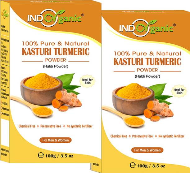 Indo Organic Kasturi Turmeric / Haldi Powder for Skin, Face Brightening & Whitening (pack 2)
