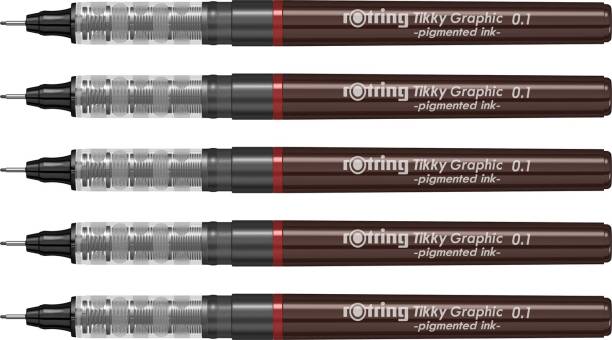 rotring 0.1mm Line Thickness Tikky Graphic Fineliner with Black Pigmented Lightfast And Water Resistant Ink For Long Life Drawings, Sketching, Non-Refillable, 5 Pens of 0.1 mm Each Fineliner Pen
