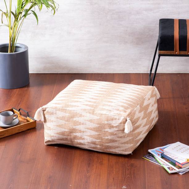 nestroots Pouffy stool ottoman for Living Room sitting cushioned pouffe (Beige & Cream) Stool