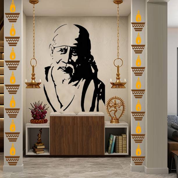 JAZZIKA Wall Stencils Pack of 2 (Size:- 16X24 Inches) Pattern Theme- DiyaBati and Sai Baba Ji DIY Reusable Painting Design Suitable For Home Entrance, Pooja Room &amp; Office Decoration Modern Wall Arts Stencil