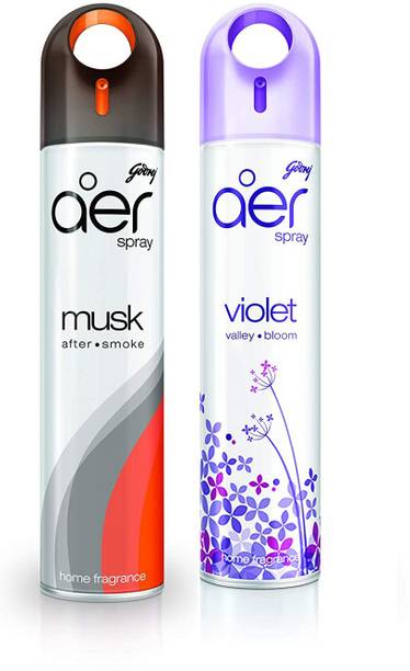 Godrej Freshener Musk After Smoke & Violet Valley Bloom -Home&Office|Pack of 2 (240 ml) Car Freshener Spray Musk After Smoke & Violet Valley Bloom