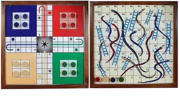 Smartcraft Ludo Set with Snake & Ladder,Handmade Wooden 2 in 1 Travel Board Game Accessories Board Game