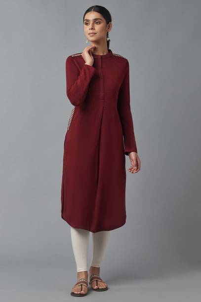 Solid Acrylic Blend Straight Kurta for Women