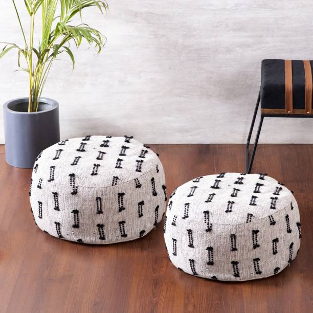 nestroots Set of 2 Pouffy stool ottoman for Living Room sitting cushioned pouffe (Grey) Stool