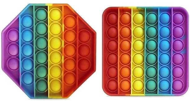 Swastik Creation Square and Octagon Pop It Fidget Toys,Push Pop Bubble Fidget Sensory Toy Finger Puppets