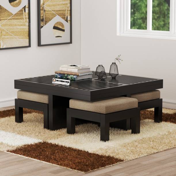 DecorNation Solid Sheesham Wood Coffee Table with 4 stools for Living Room | Hotel | Lounge Solid Wood Coffee Table