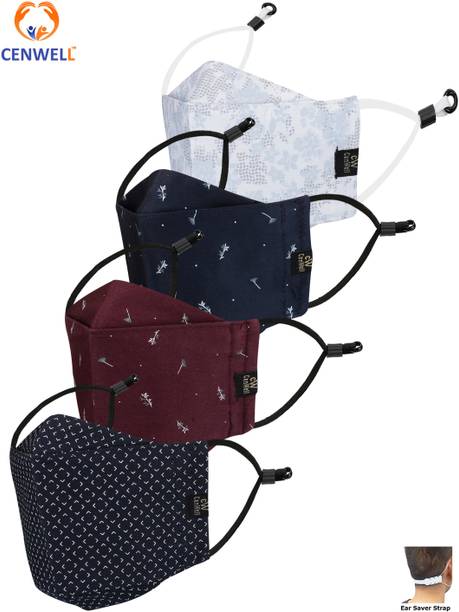 CENWELL 4 Pcs 100% Cotton Mask with 6 Layer Filtration for Men & Women FABRIC MASK Cloth Mask With Melt Blown Fabric Layer