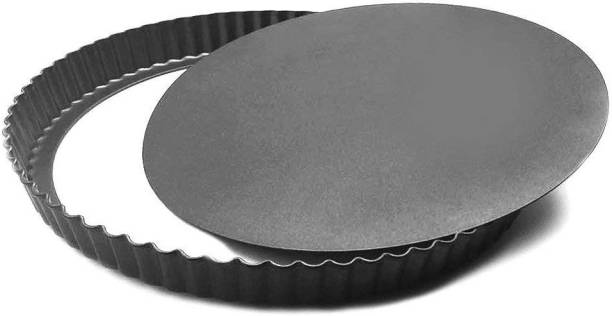 KitchenFest Non-Stick Round Carbon Steel Quiche Tart Pan Pizza Tray with Removable Bottom Baking Pan