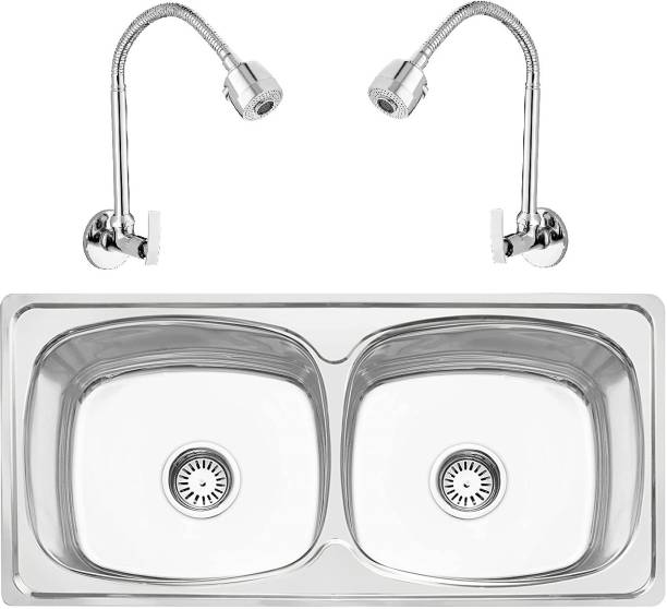 Prestige (37"x18"x8"Inch) Oval Double Bowl kitchen Sink With Passion Flexible Sink Cock Vessel Sink