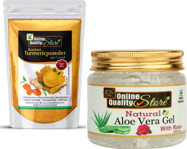 Online Quality Store Organic Aloe Vera Gel White + Kasturi Turmeric Powder For Face_400g