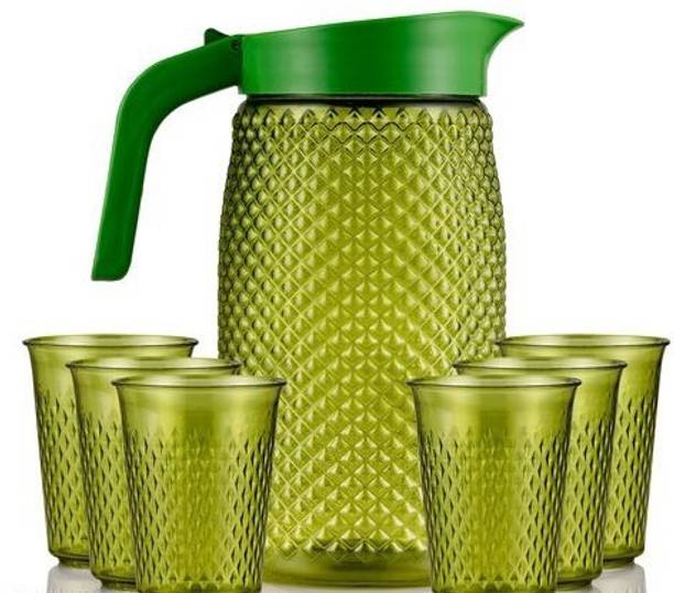 NECKTECH Beautiful Jug with 6 Pieces Glasses Set for Juice/Water Serve (2 L) N7 Jug Glass Set