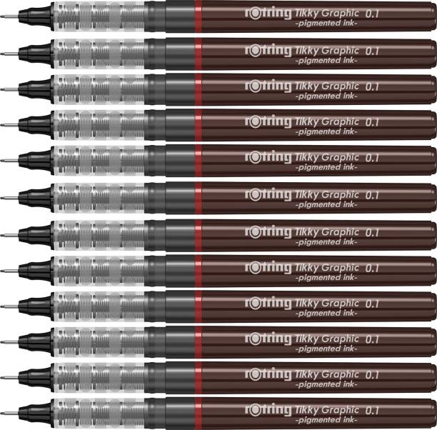 rotring 0.1mm Line Thickness Tikky Graphic Fineliner with Black Pigmented Lightfast And Water Resistant Ink, Non-Refillable Fineliner Pen