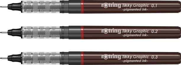rotring Tikky Graphic Pigment Liner 0.1mm, 0.2mm, 0.3mm Pens With Black Pigmented Ink, Non-Refillable, Fibre Tip, 3 Pen Set Fineliner Pen