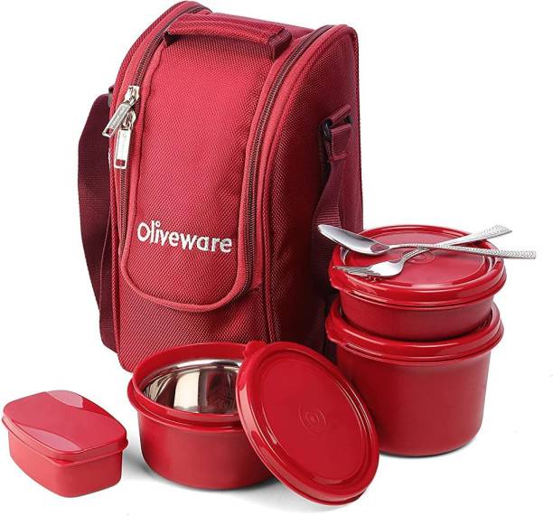 Oliveware Executive Micro Safe Lunch Box | Microwave Safe | Steel Cutlery | Insulated Bag 3 Containers Lunch Box