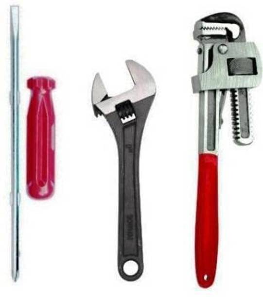 Exotic Arcade Combo 3 Tools Kit || 10" Pipe Wrench | 8" Adjustable Wrench | Screwdriver || Best Quality Heavy Duty Single Sided Pipe Wrench