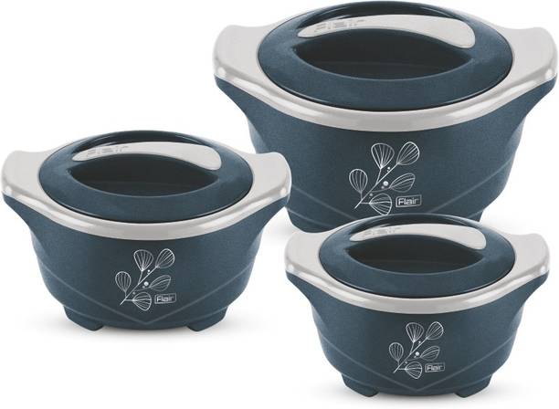 फ्लेयर Silvermax Insulated Casserole 800 ML, 1200 ML & 1800 ML Blue Color 3 का पैक सर्व कैसरोल सेट