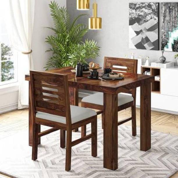 Wood Print Sheesham Wood 2 Seater Dining Set(Finish-Natural Teak Finish,DIY(Do-It-Yourself) Solid Wood 2 Seater Dining Set