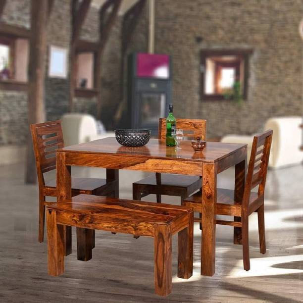 Jh Decore Solid Sheesham Wood 4 Seater Dining Set For Dining Room / Restaurant. Solid Wood 4 Seater Dining Table
