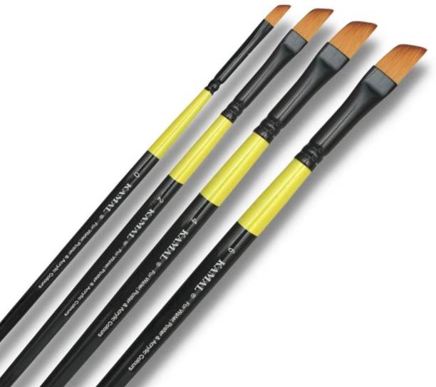 KAMAL NEON Series Dagger Brush Set in Synthetic Bristle Set of 4 for Water Color, Acrylic Oil, Painting for Professionals Available with FREE Utility pouch