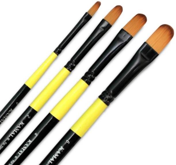 KAMAL NEON Series Filbert Brush Set in Synthetic Bristle Set of 4 for Water Color, Acrylic Oil, Painting for Professionals Available with FREE Utility pouch