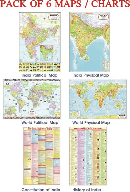 India, World Maps ( Political & Physical ) , Constitution of India & History of India Poster | SET OF 6 | ENGLISH Paper Print