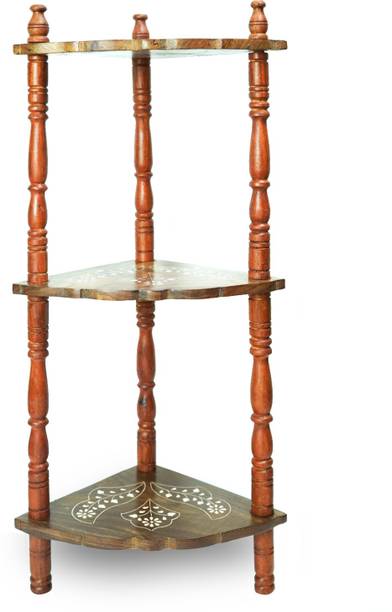 Naayaab Craft Pakka Sheesham 3-Tier Mini Corner Rack Flower Des