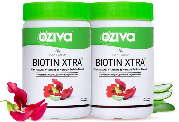 OZiva Plant Based Biotin Xtra with Keratin Builder for Hair Repair & Regeneration
