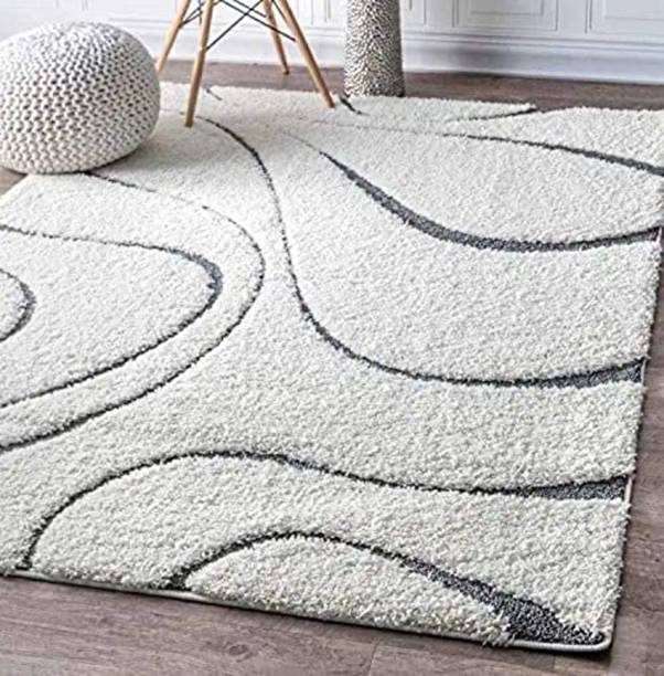 RM Handloom White Polyester Carpet