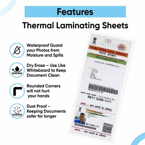 canoff Aadhar Card Size Ultra Glossy Clear Thermal Lamination Pouch (100mm x 230mm) Laminating Sheet