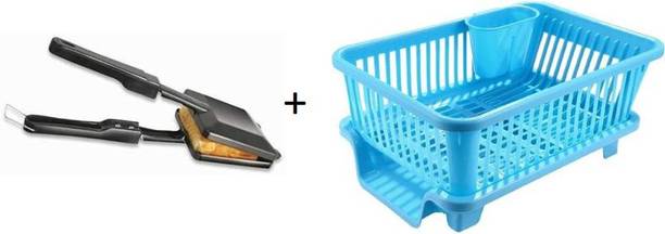 Somkala Presents Combo Pack of Plastic Sink Dish Drainer for Kitchen & Non Stick Gas Toast