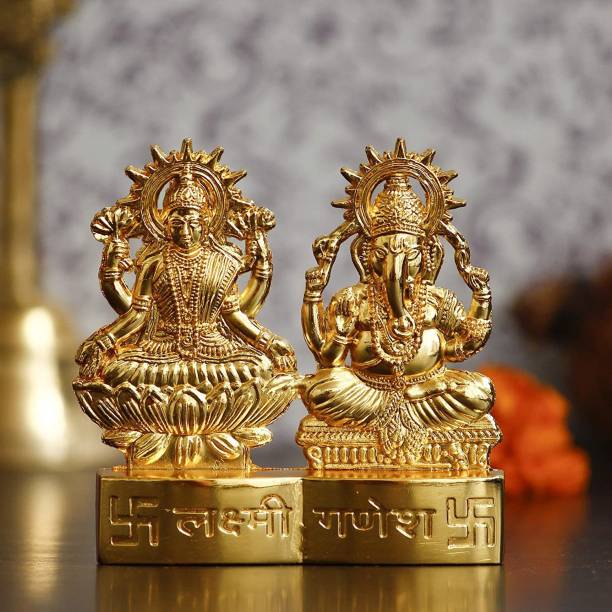 Gupangam Laxmi Ganesh ji/laxmiganesh metal idol 9cm for Home/Cardashboard/Temple/office Decorative Showpiece  -  11 cm