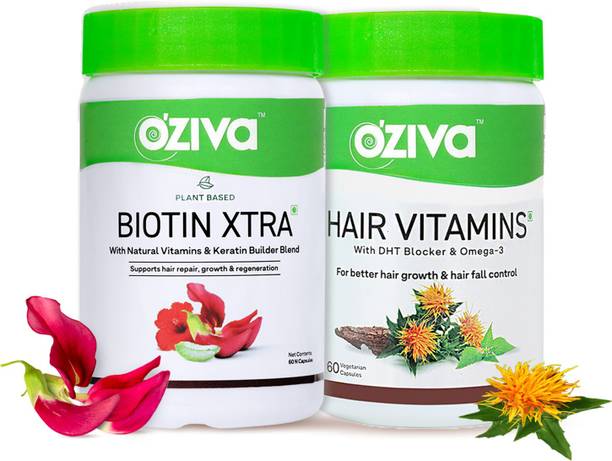 OZiva Biotin Xtra with Keratin Builder + Hair Vitamins Combo Pack