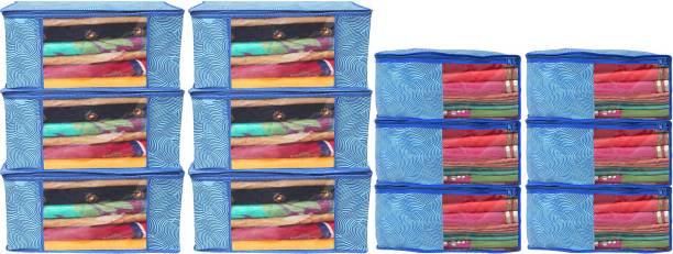 Heart Home Saree/Blouse Cover Lahariya Print Non-Woven 6 Saree & 6 Blouse Cover Set With Clear Window (Blue) 44HH0582